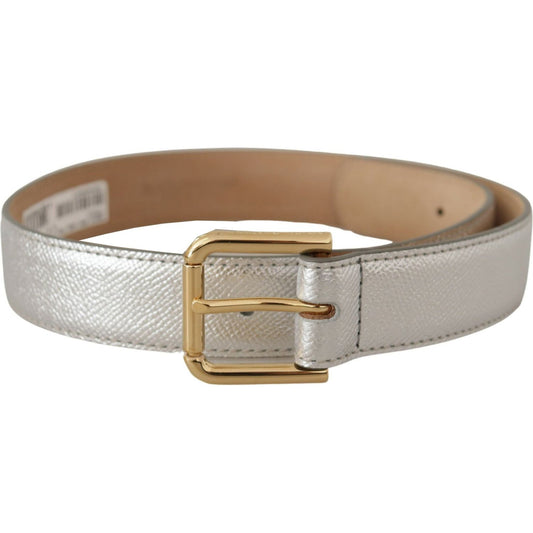 Dolce & Gabbana Silver Leather Gold Tone Logo Metal Waist Buckle Belt Dolce & Gabbana
