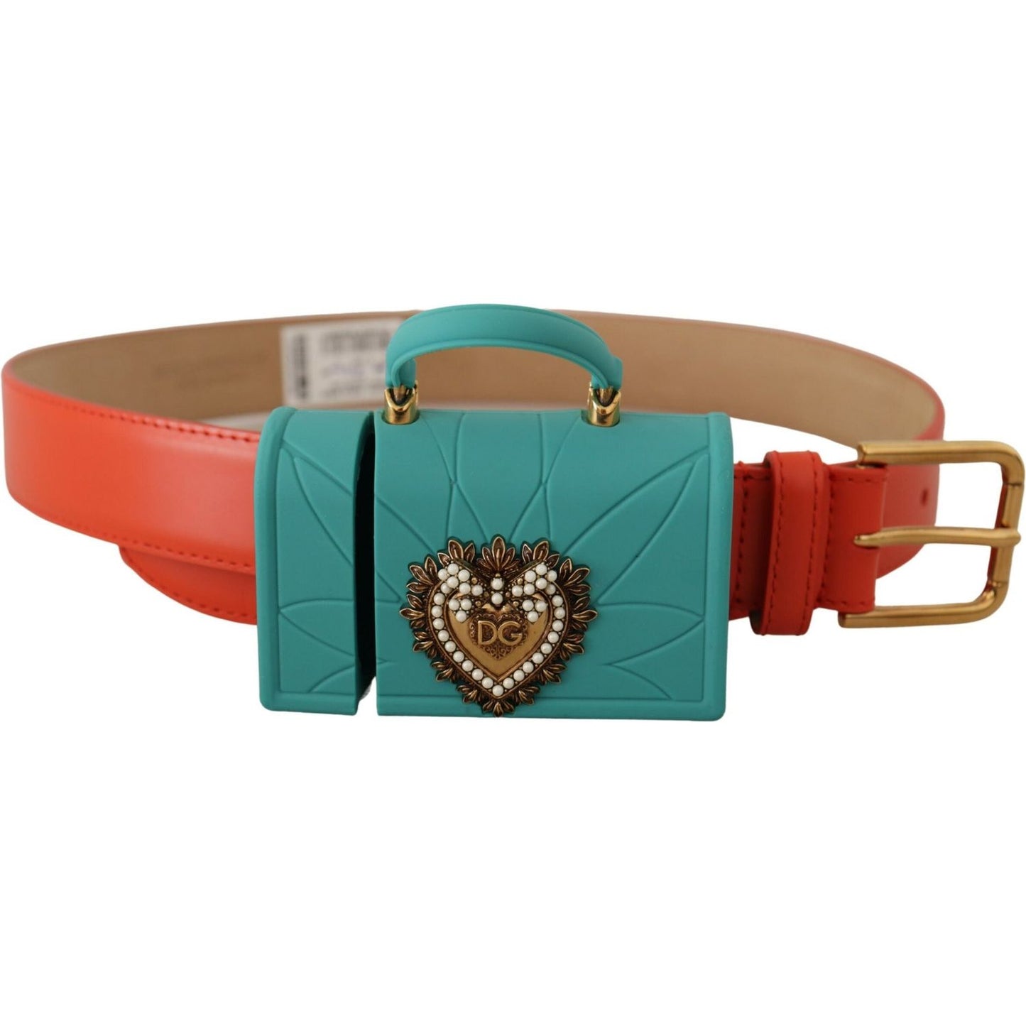 Dolce & Gabbana Chic Orange Leather Belt with Headphone Case Dolce & Gabbana Dim Gray