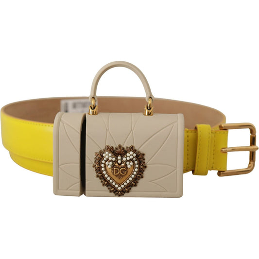 Dolce & Gabbana Chic Yellow Leather Belt with Headphone Case Dolce & Gabbana