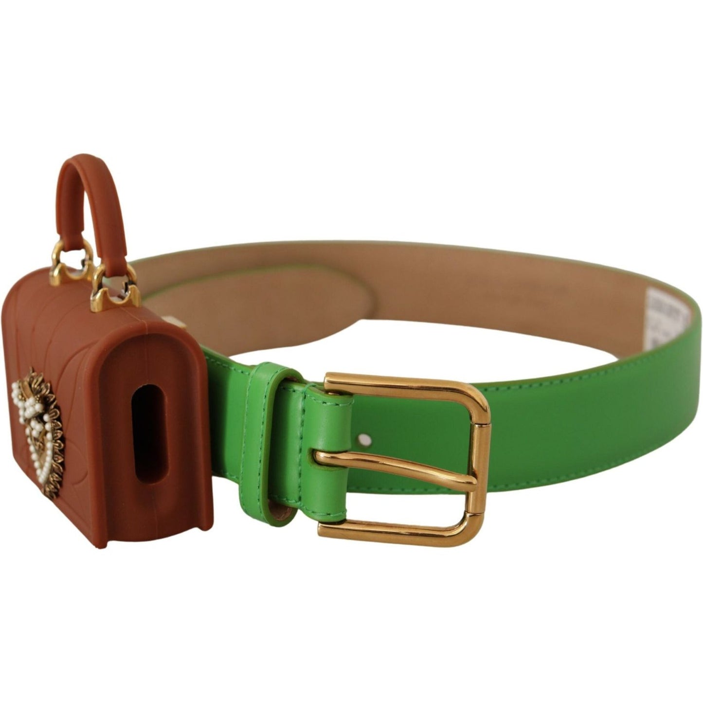 Dolce & Gabbana Chic Emerald Leather Belt with Engraved Buckle Dolce & Gabbana Dark Olive Green