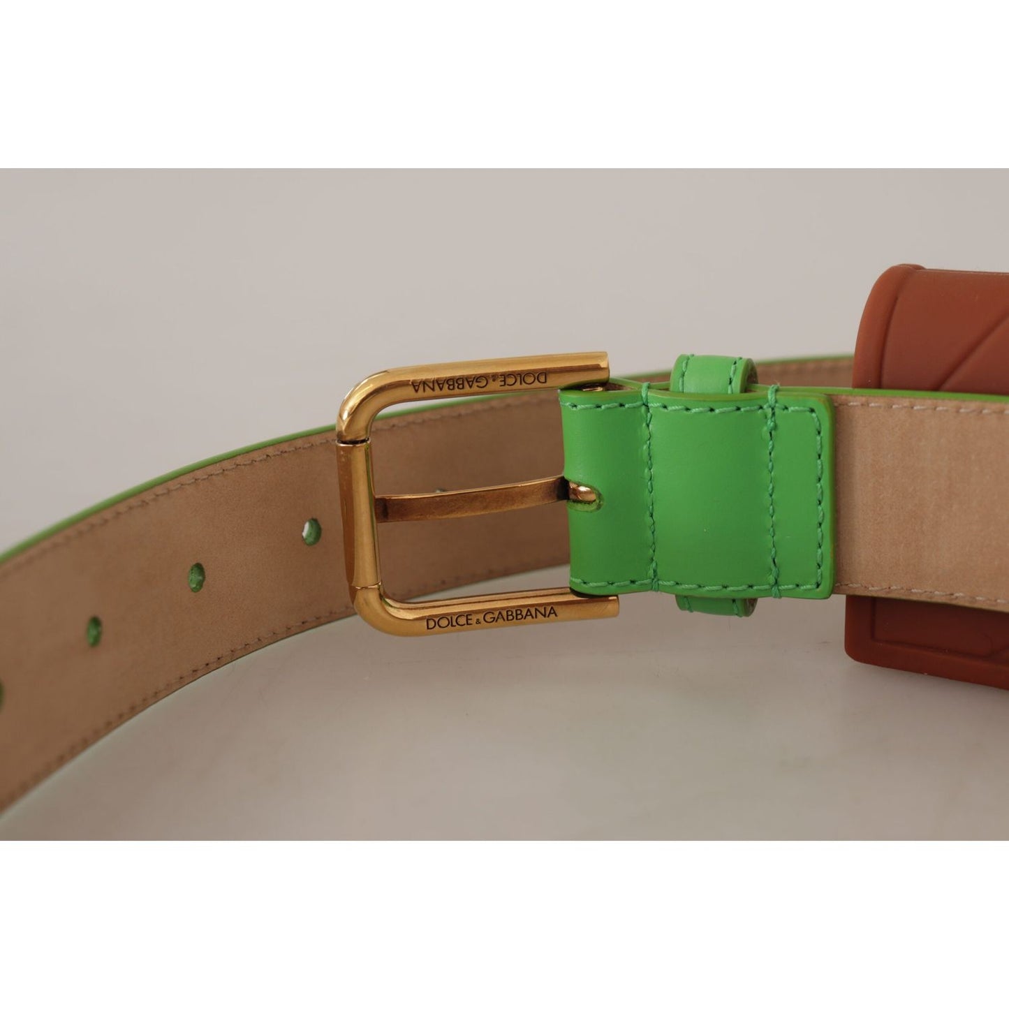 Dolce & Gabbana Chic Emerald Leather Belt with Engraved Buckle Dolce & Gabbana Rosy Brown