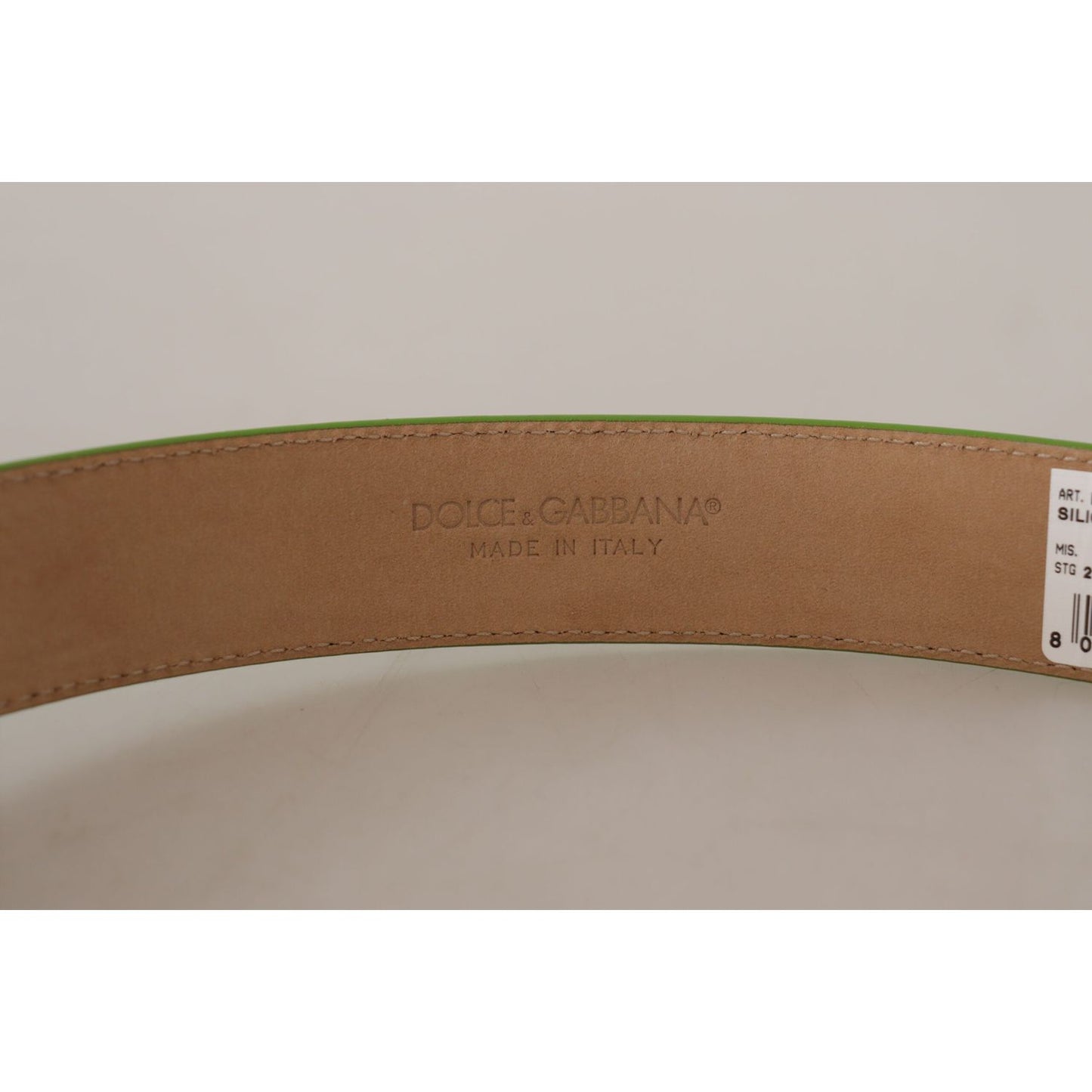 Dolce & Gabbana Chic Emerald Leather Belt with Engraved Buckle Dolce & Gabbana Dark Gray