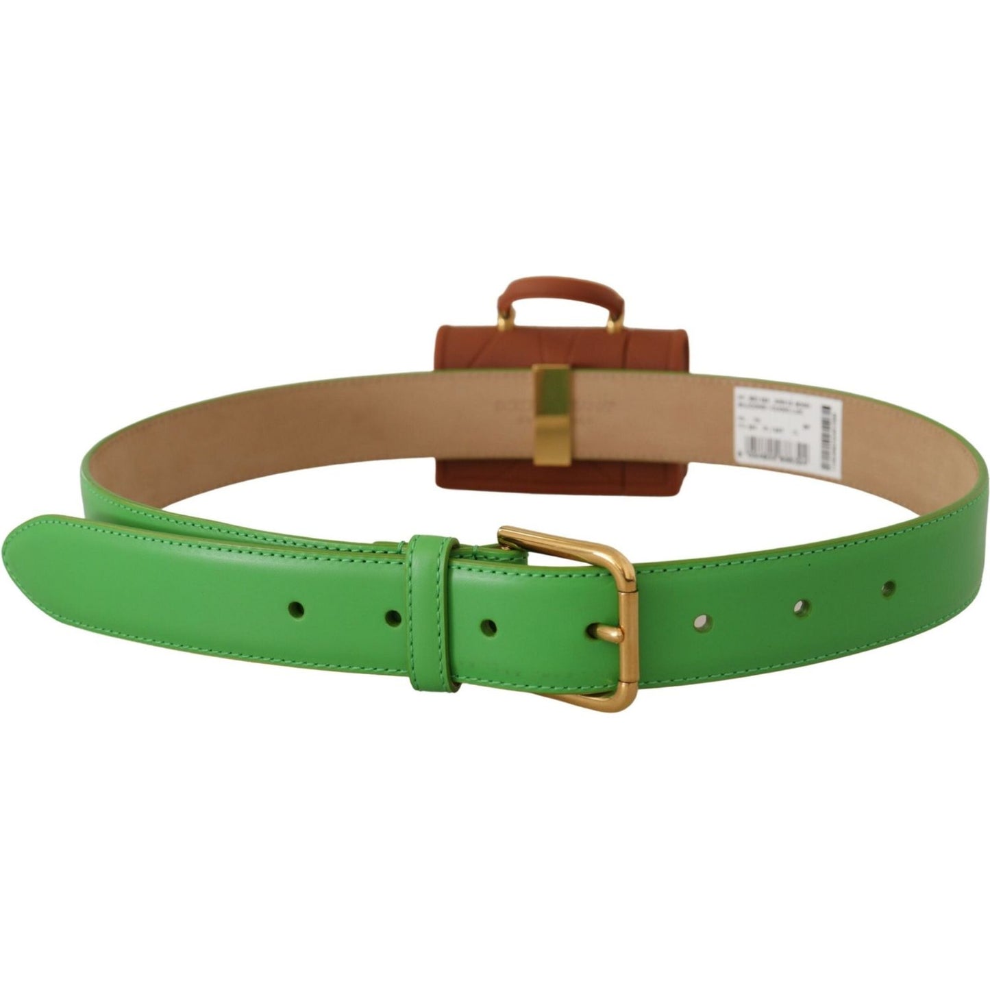 Dolce & Gabbana Chic Emerald Leather Belt with Engraved Buckle Dolce & Gabbana Dark Olive Green