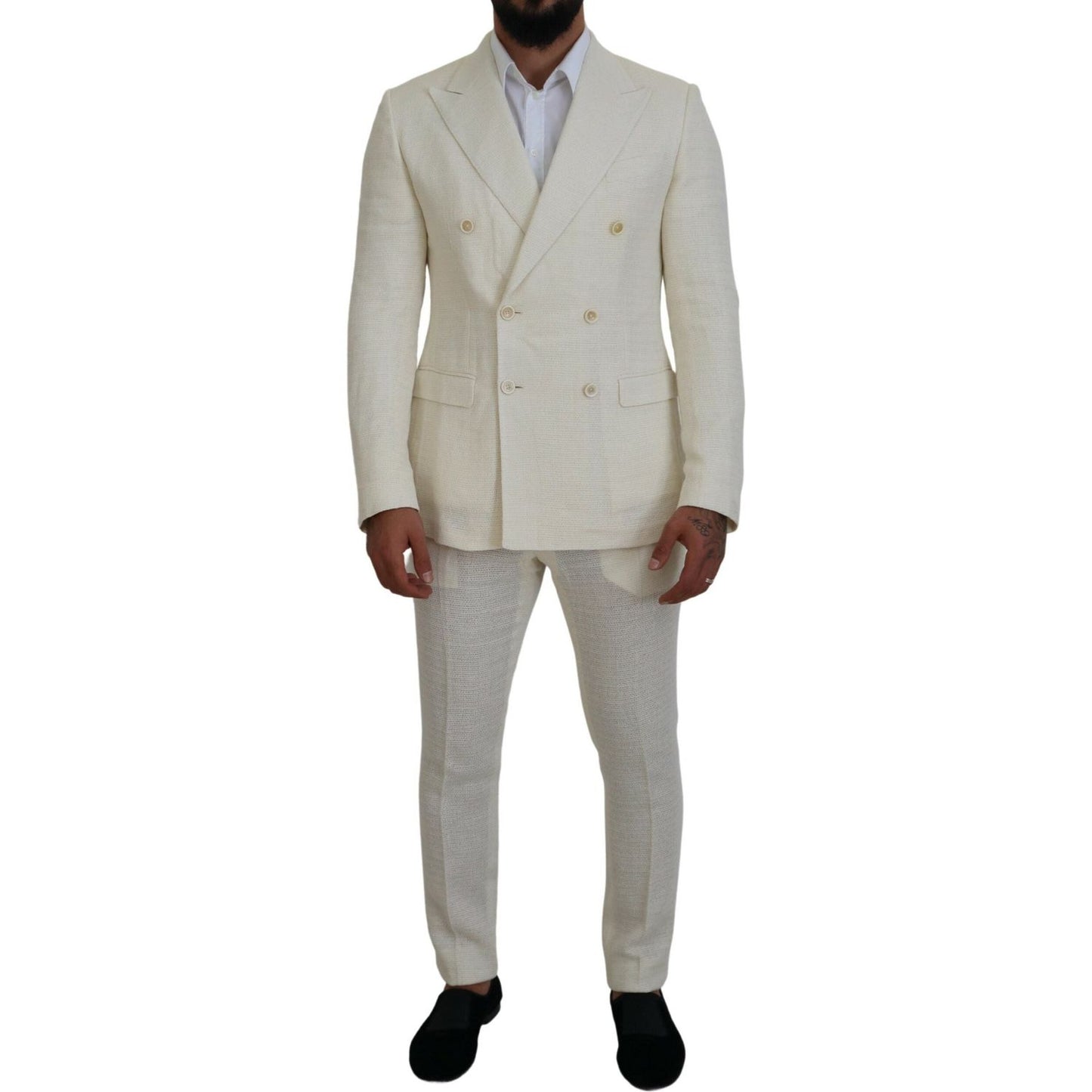 Dolce & Gabbana Elegant Off White Silk-Blend Suit Dolce & Gabbana