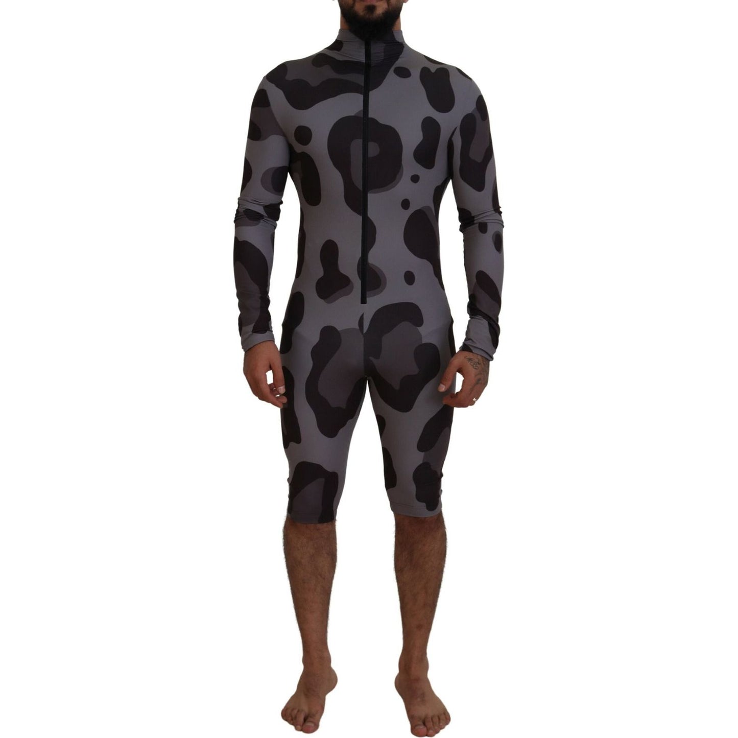 Dolce & Gabbana Gray Patterned Polyester Wetsuit Swimwear