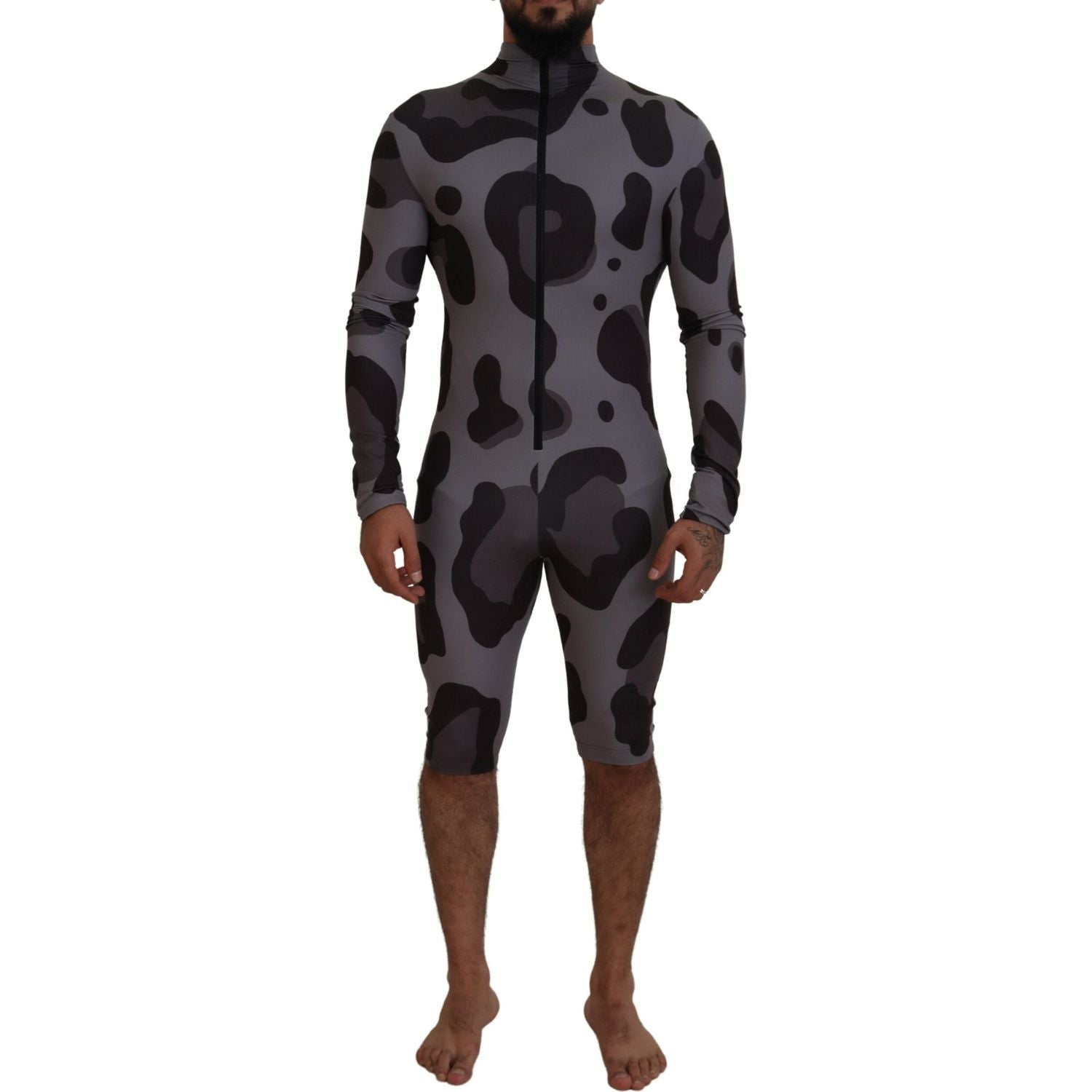 Dolce & Gabbana Gray Patterned Polyester Wetsuit Swimwear