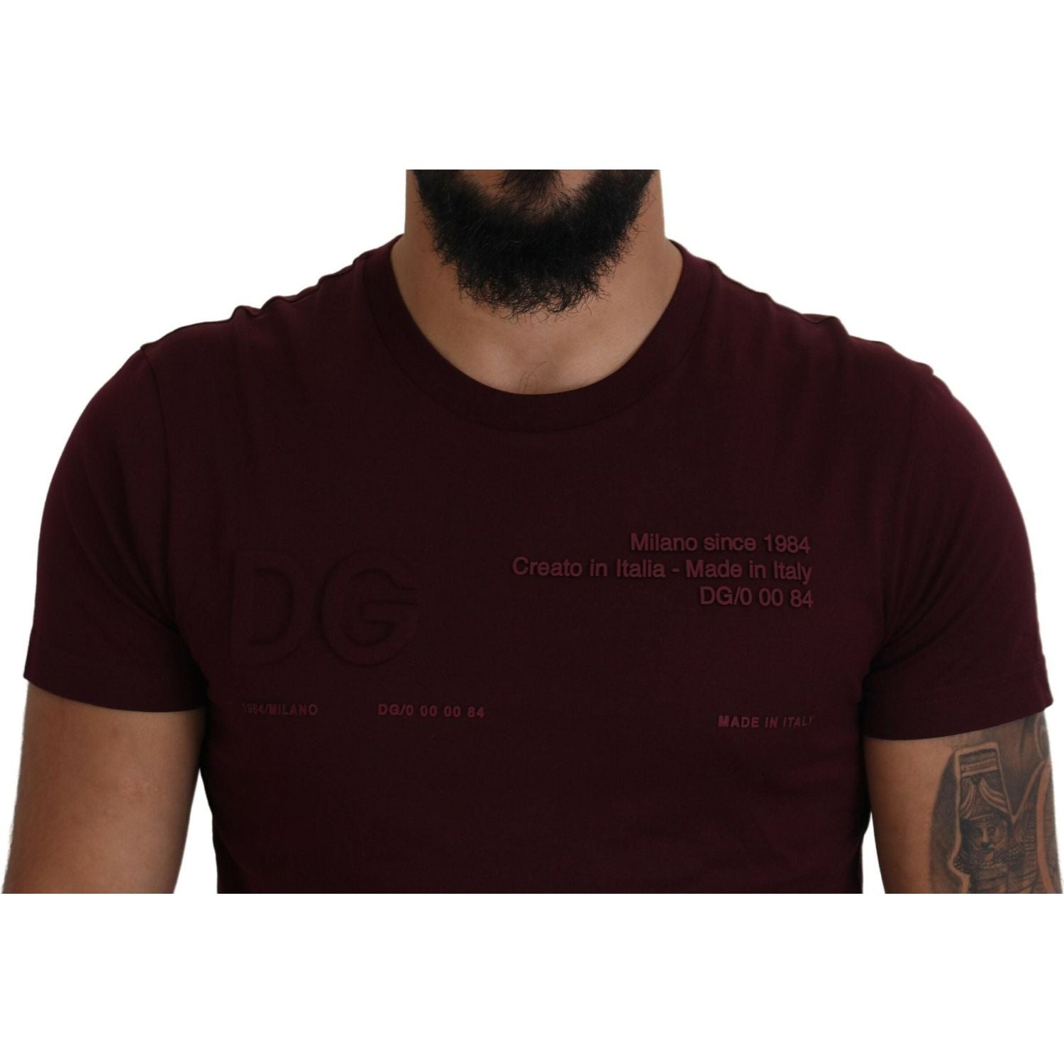 Dolce & Gabbana Maroon Printed Short Sleeves Men T-shirt