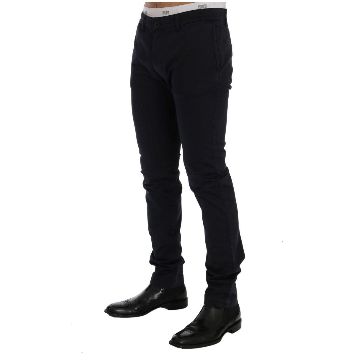 时尚修身蓝色棉质弹力裤