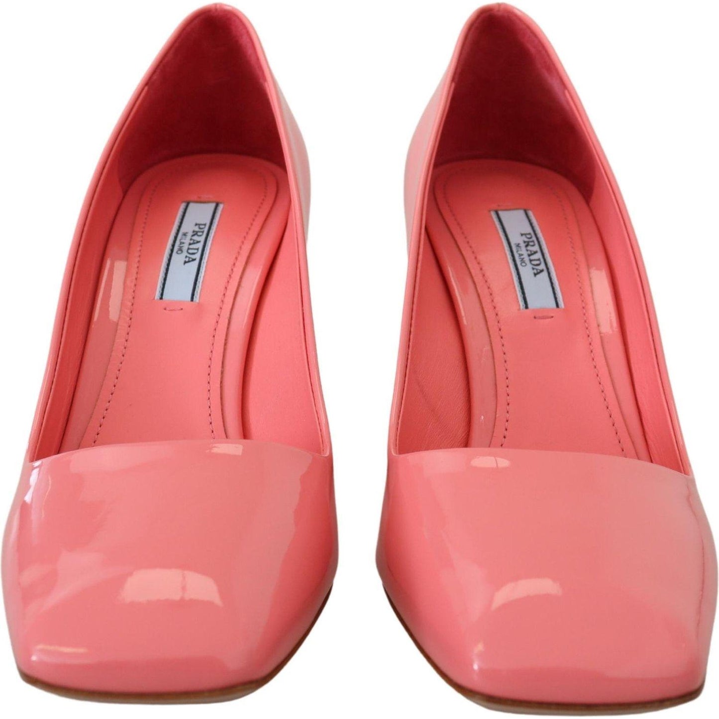 Prada Pink Patent Leather Block Heels Pumps Classic Prada