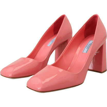Prada Pink Patent Leather Block Heels Pumps Classic Prada