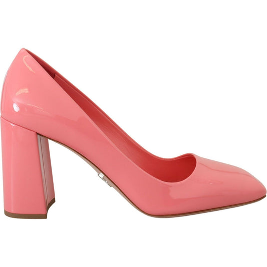 Prada Pink Patent Leather Block Heels Pumps Classic Prada