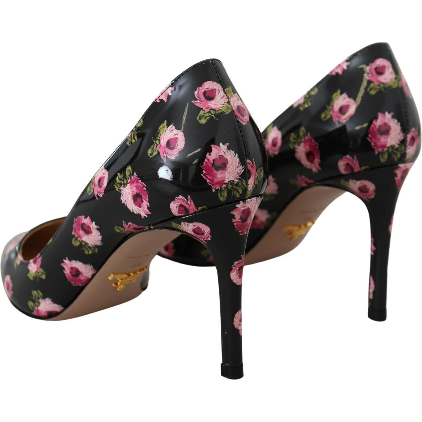 Prada Black Leather Floral Heels Stilettos Pumps Prada