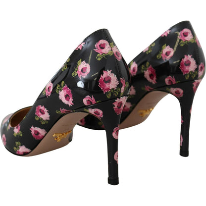 Prada Black Leather Floral Heels Stilettos Pumps Prada