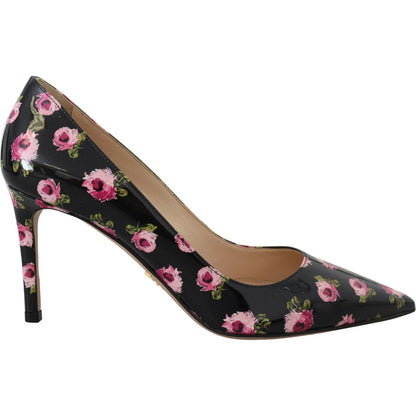 Prada Black Leather Floral Heels Stilettos Pumps Prada