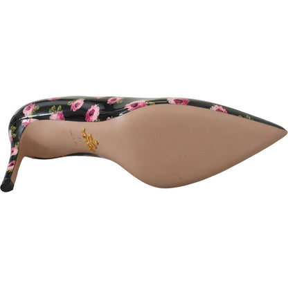 Prada Black Leather Floral Heels Stilettos Pumps Prada