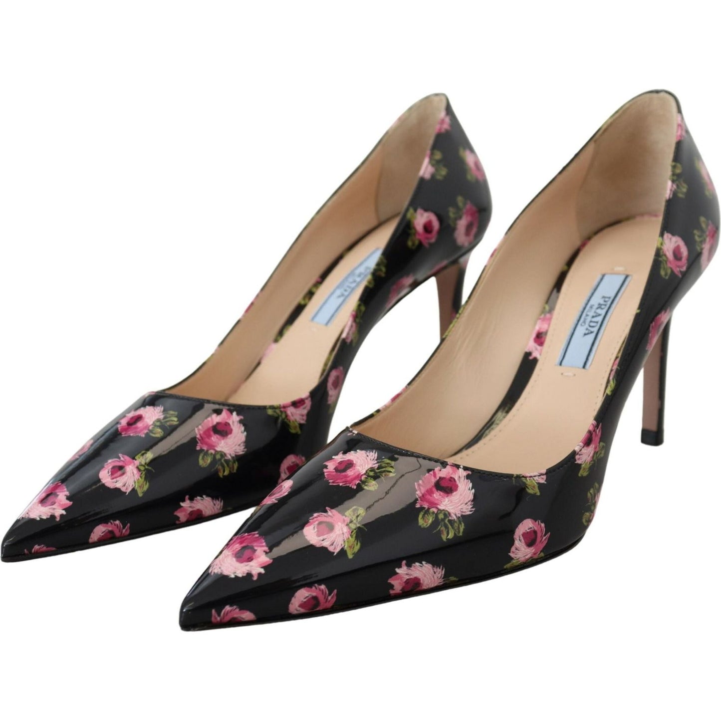 Prada Black Leather Floral Heels Stilettos Pumps Prada