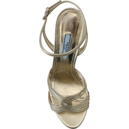 Prada Gold Leather Sandals Ankle Strap Heels Stiletto Sandal Prada