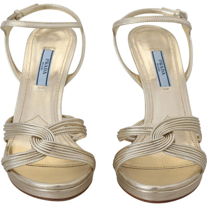 Prada Gold Leather Sandals Ankle Strap Heels Stiletto Sandal Prada