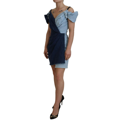 Dolce & Gabbana Two Tone Blue Patchwork Denim Mini Dress