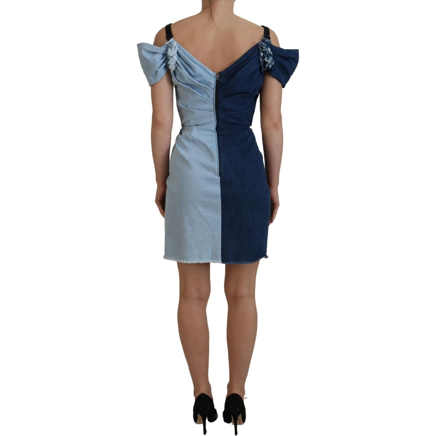 Dolce & Gabbana Two Tone Blue Patchwork Denim Mini Dress