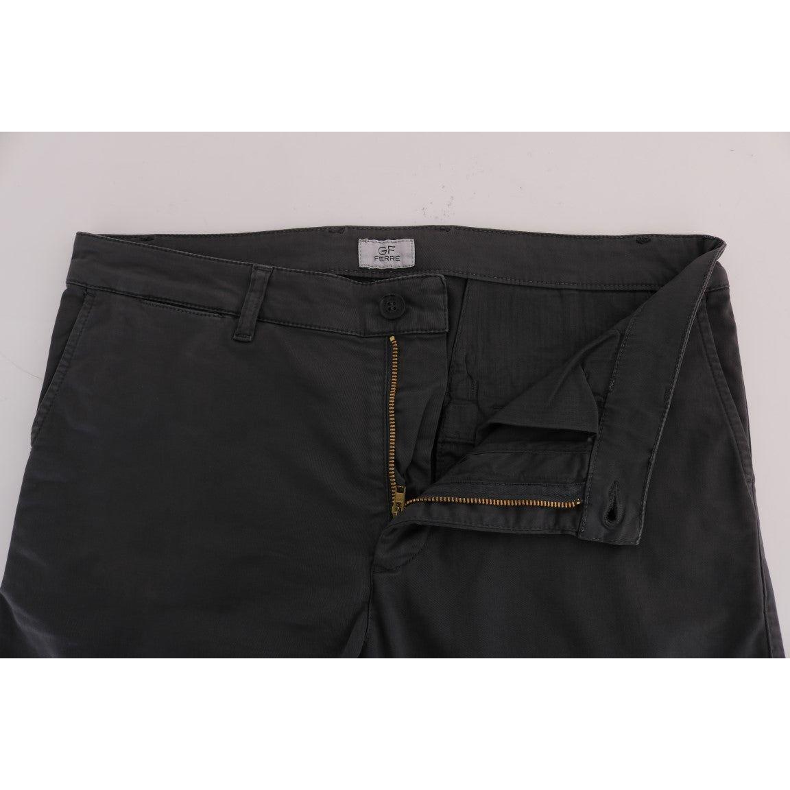 优雅修身灰色棉质长裤