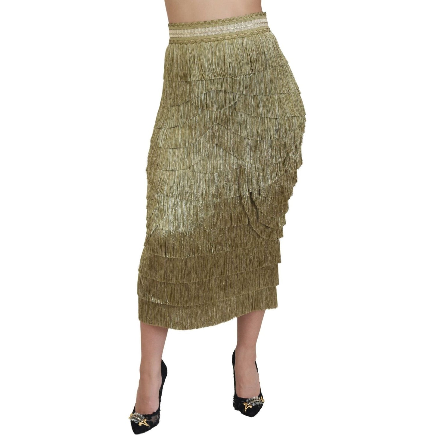 Dolce & Gabbana Golden High Waist Tiered Midi Skirt Dolce & Gabbana