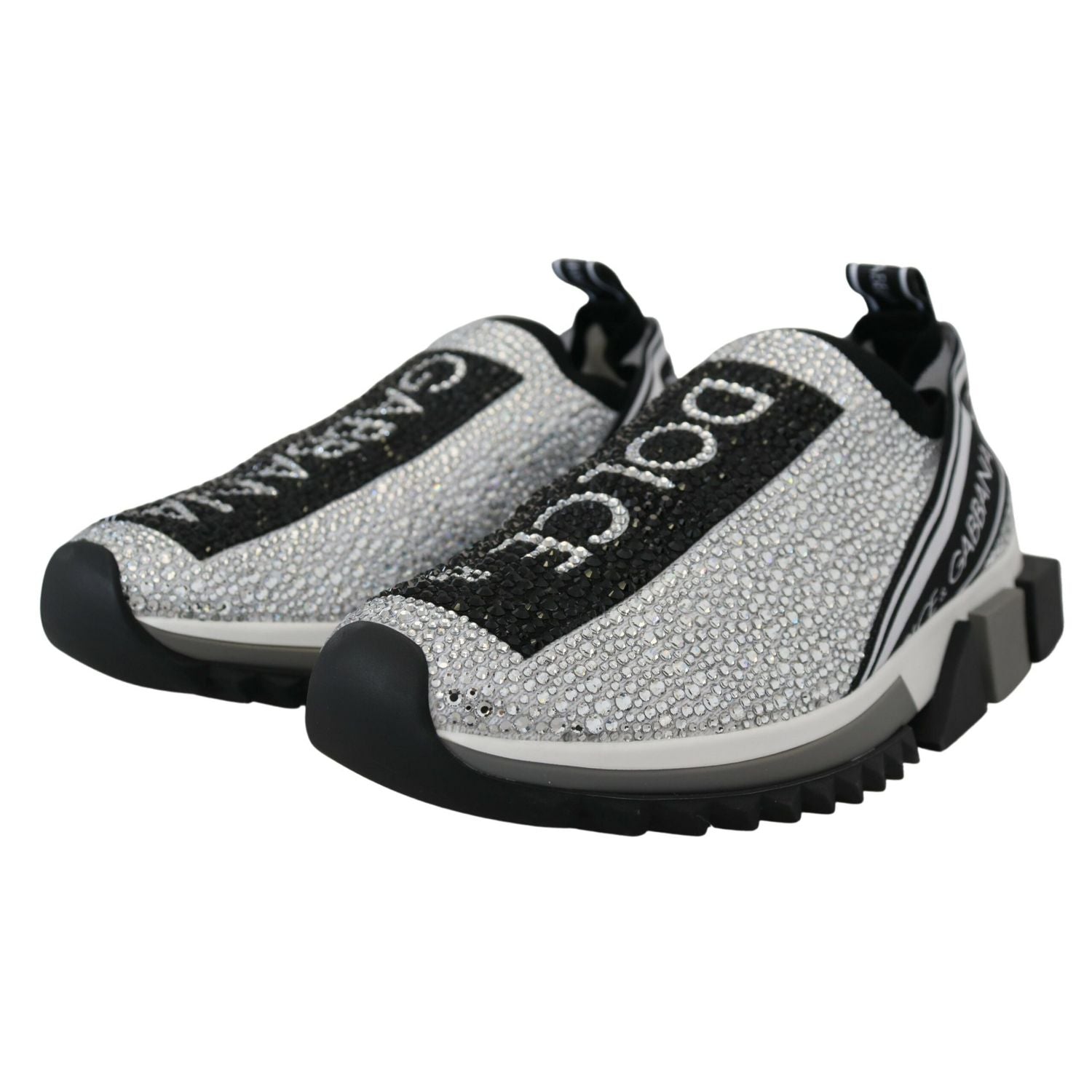 Dolce & Gabbana Silver Rhinestones Sorrento Sneakers Shoes