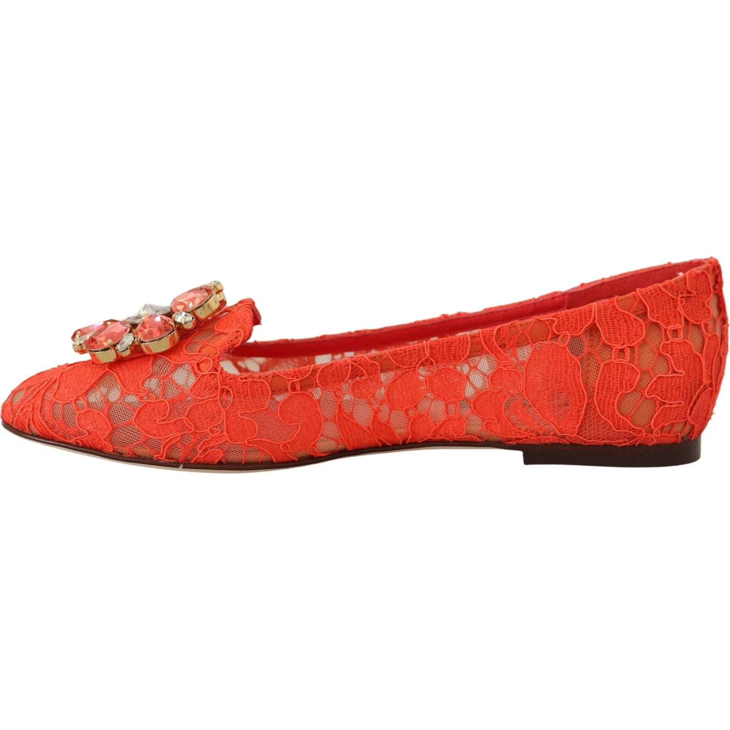 Dolce & Gabbana Red Taormina Lace Crystals Ballet Flats Shoes