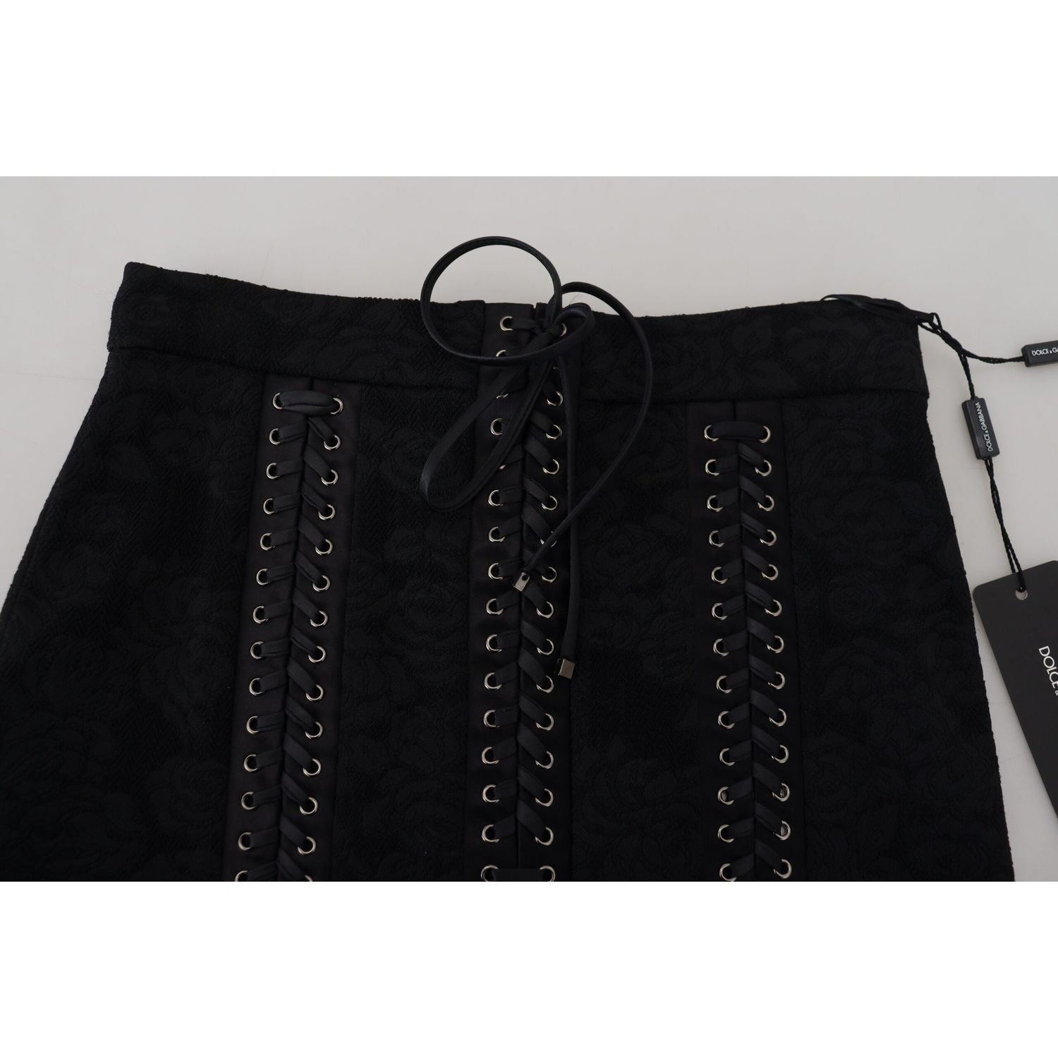 Dolce & Gabbana Black Brocade Mini Above Knee Pencil Skirt