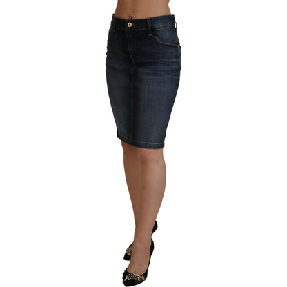 Fiorucci Dark Blue Washed Mid Waist Pencil Cut Denim Skirt Fiorucci