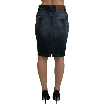 Fiorucci Dark Blue Washed Mid Waist Pencil Cut Denim Skirt Fiorucci
