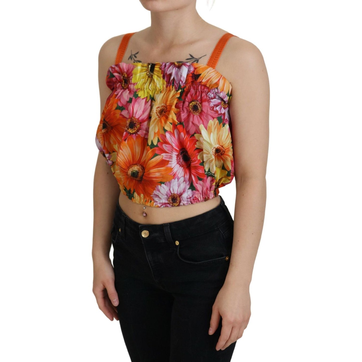 Dolce & Gabbana Blouse Cropped Floral Cotton Tank Top