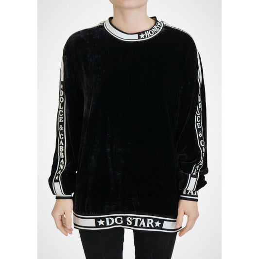 Dolce & Gabbana Black Velvet Crewneck Pullover Sweater Dolce & Gabbana