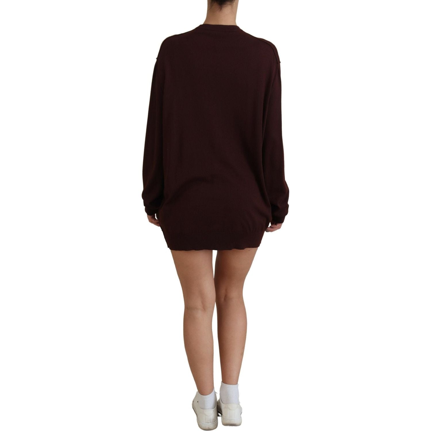 Dolce & Gabbana Maroon Wool Knit Deep V-neck Cardigan Sweater