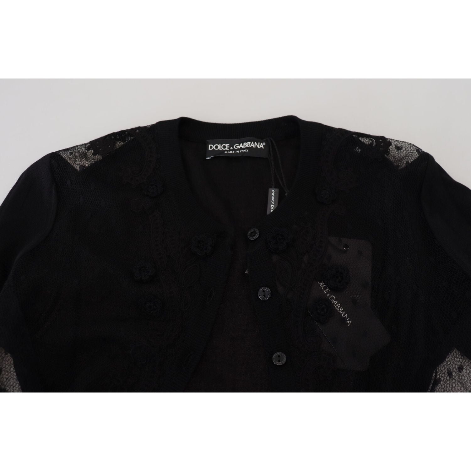 Dolce & Gabbana Black Floral Lace Button Cardigan Sweater