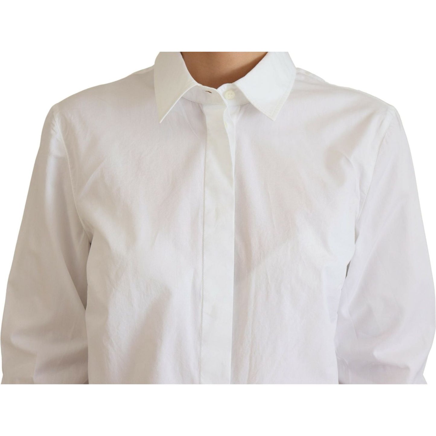 Dolce & Gabbana White Cotton Collared Long Sleeves Formal Top
