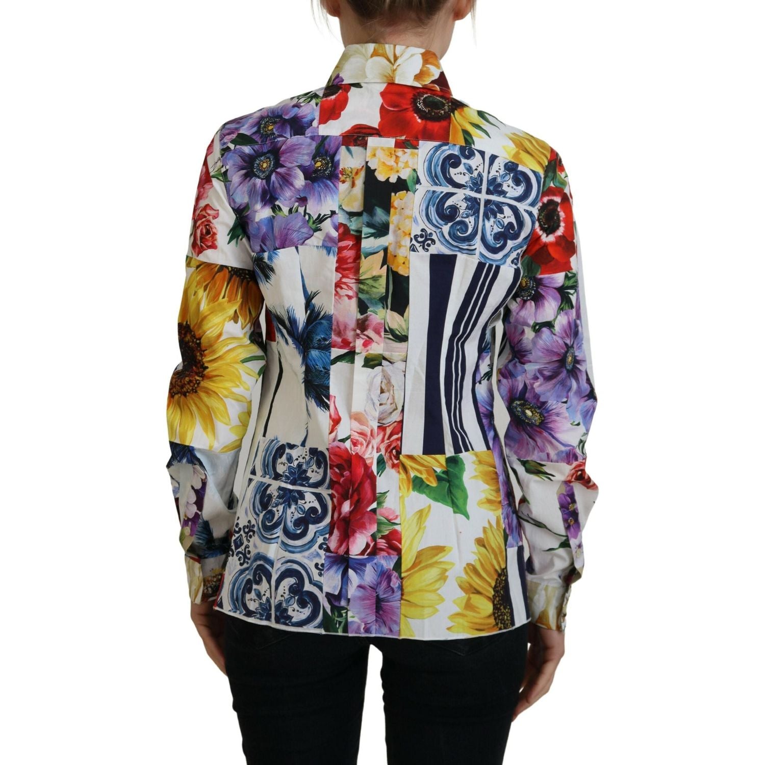 Dolce & Gabbana Multicolor Floral Cotton Collared Blouse Top