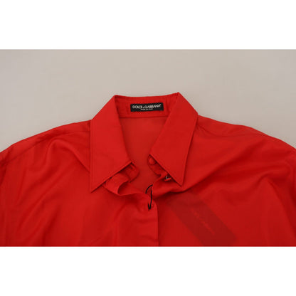 Dolce & Gabbana Red Silk Collared Long Sleeves Dress Shirt Top