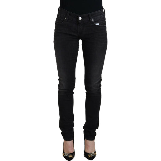 Acht Black Cotton Low Waist Slim Fit Women Casual Denim Jeans Acht