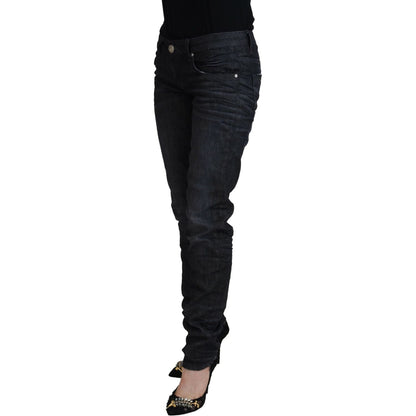 Acht Black Cotton Low Waist Slim Fit Women Casual Denim Jeans Acht