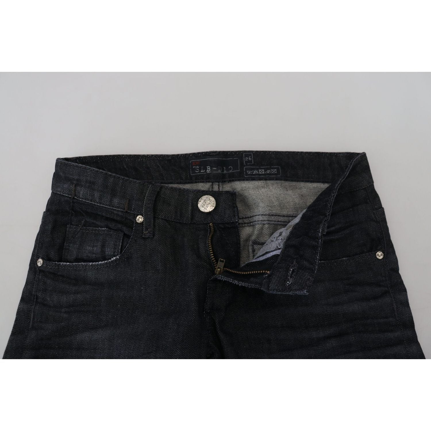 时尚黑色低腰直筒牛仔裤