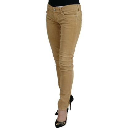 Acht Brown Cotton Corduroy Low Waist Women Casual Jeans