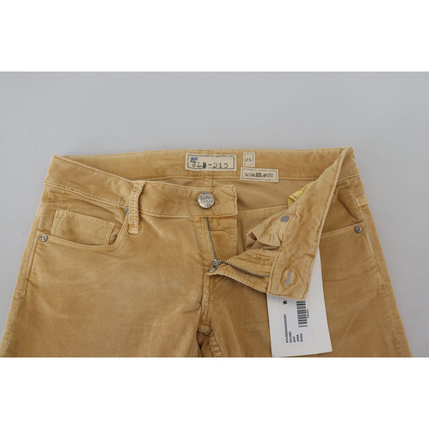 别致的棕色低腰紧身灯芯绒裤