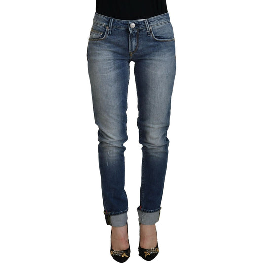 Acht Blue Washed Cotton Low Waist Women Casual Jeans Acht