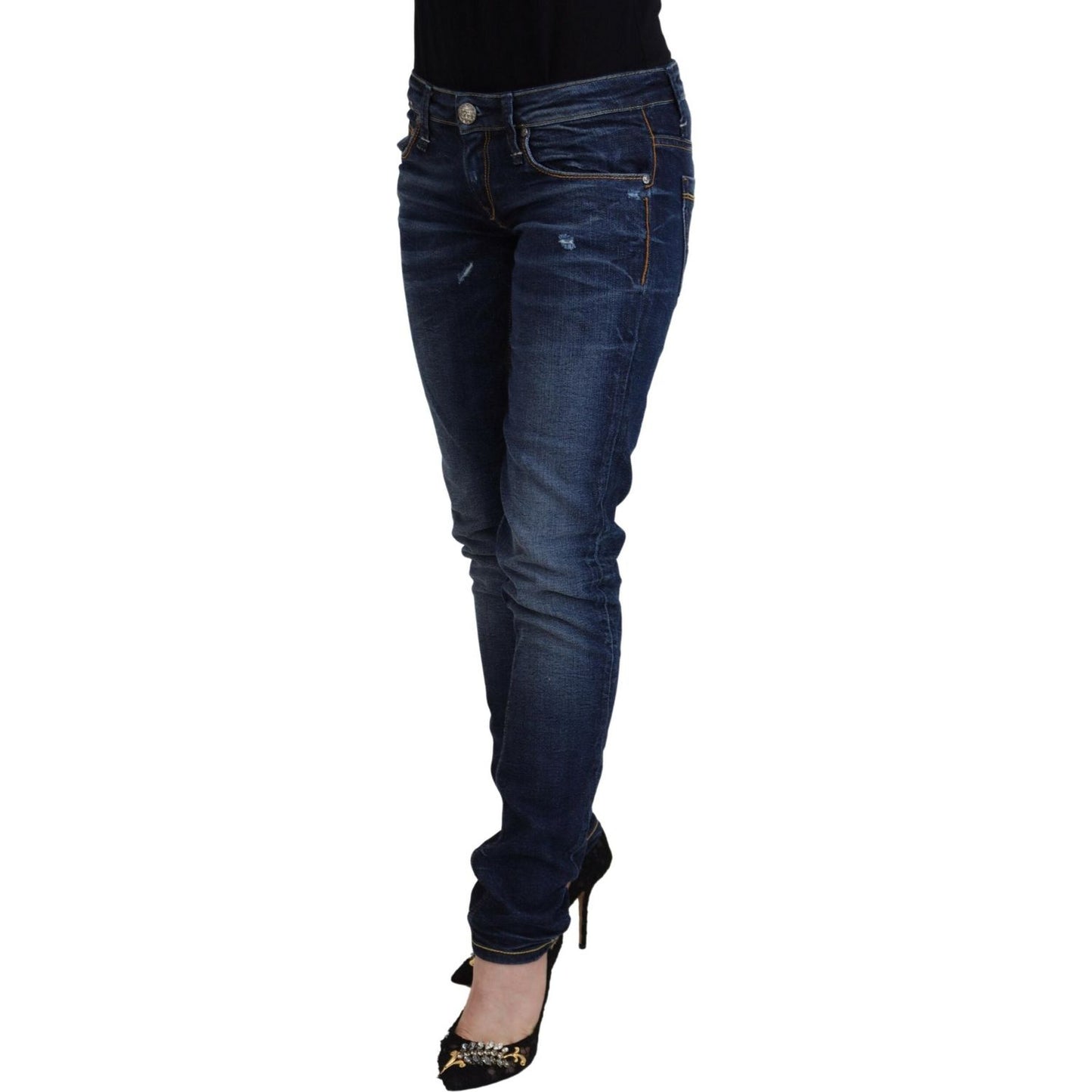 Acht Blue Washed Cotton Low Waist Women Casual Jeans Acht