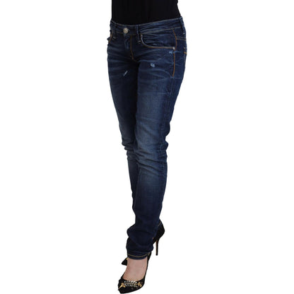 Acht Blue Washed Cotton Low Waist Women Casual Jeans Acht