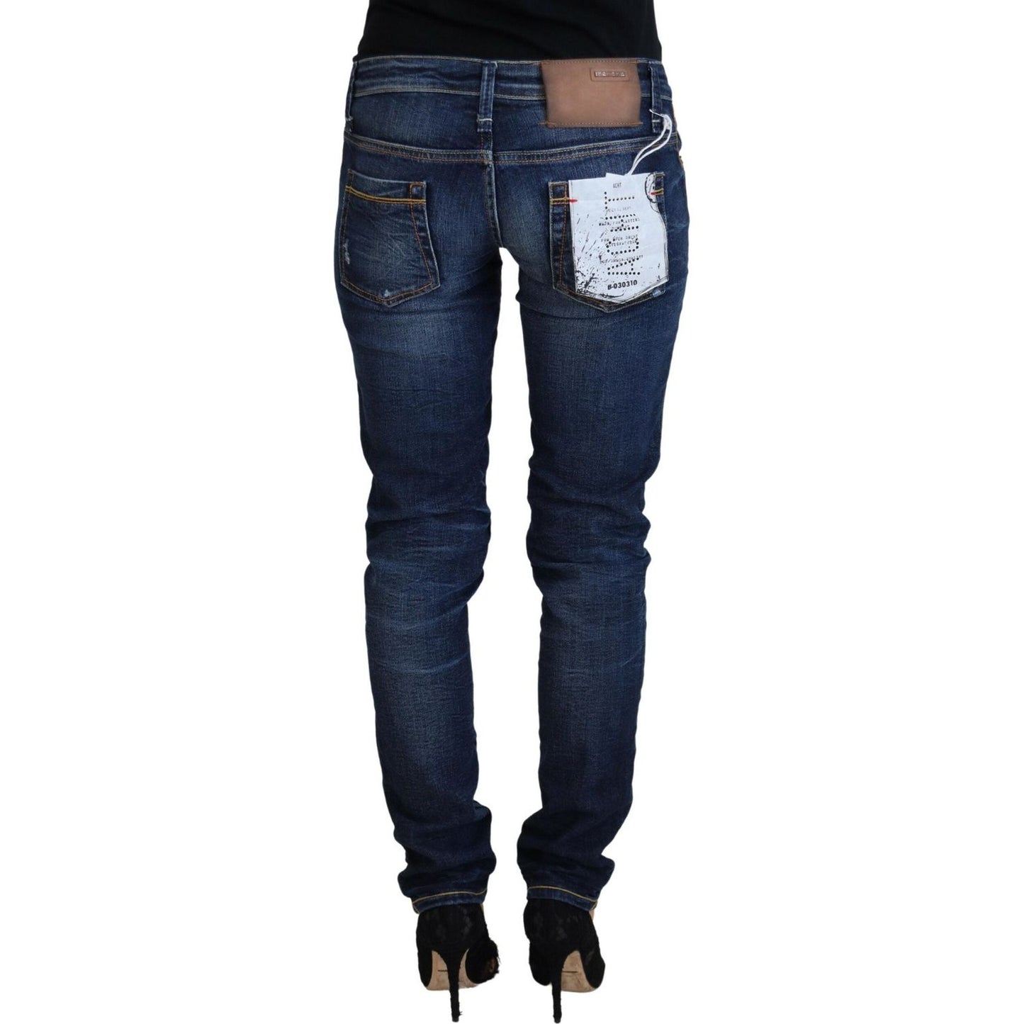 Acht Blue Washed Cotton Low Waist Women Casual Jeans Acht