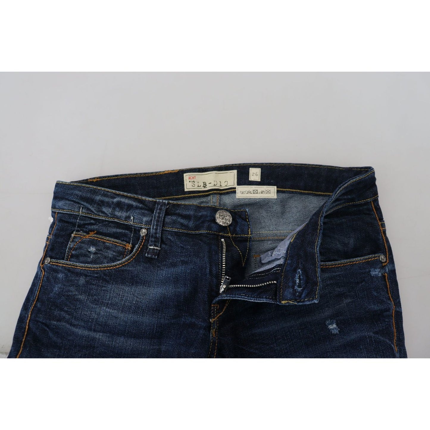 Acht Blue Washed Cotton Low Waist Women Casual Jeans Acht