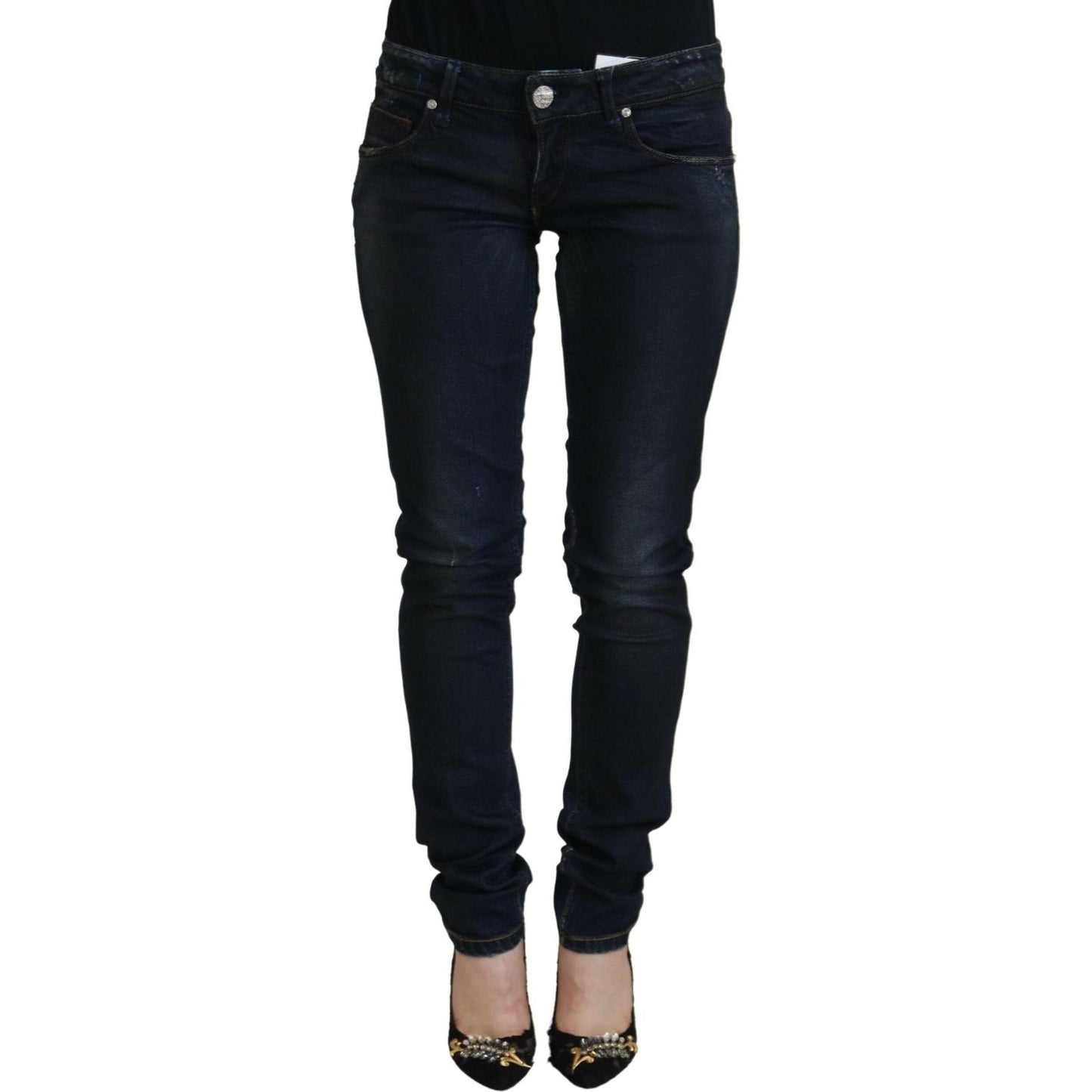 Acht Blue Cotton Low Waist Slim Fit Women Casual Jeans Acht