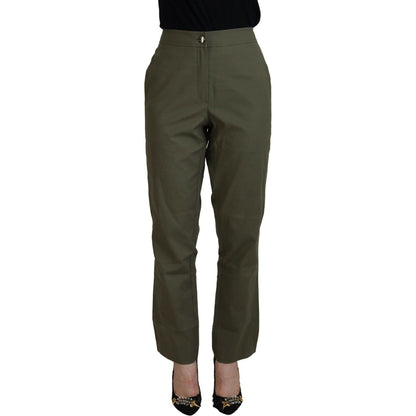 LAUREL Green Cotton High Waist Women Tapered Pants LAUREL
